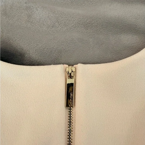 Calvin Klein Cream Fit & Flare V Neck Midi Dress with Striped Accents - Size 10 - Picture 9 of 9